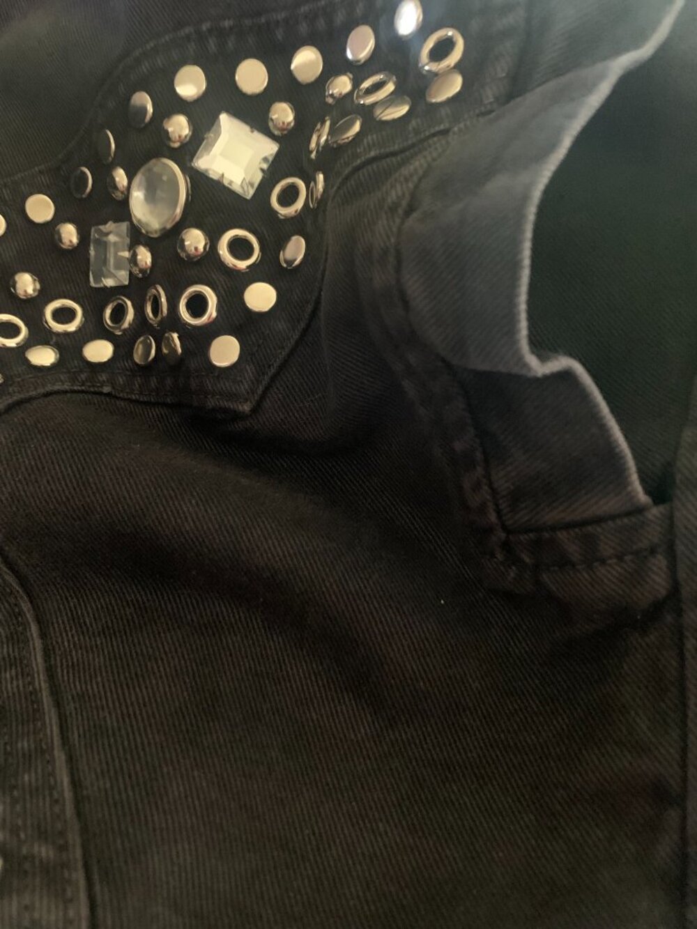 Vintage Black Denim Jacket with rhinestones. - Picture 3 of 6